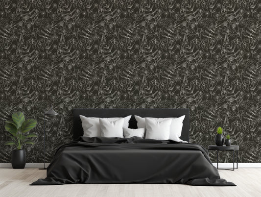 Asa Wallpaper In Bedroom With Black Bed And Black Bedding With White Cushions