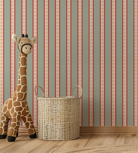 Hector - Striped Star Patterned Wallpaper