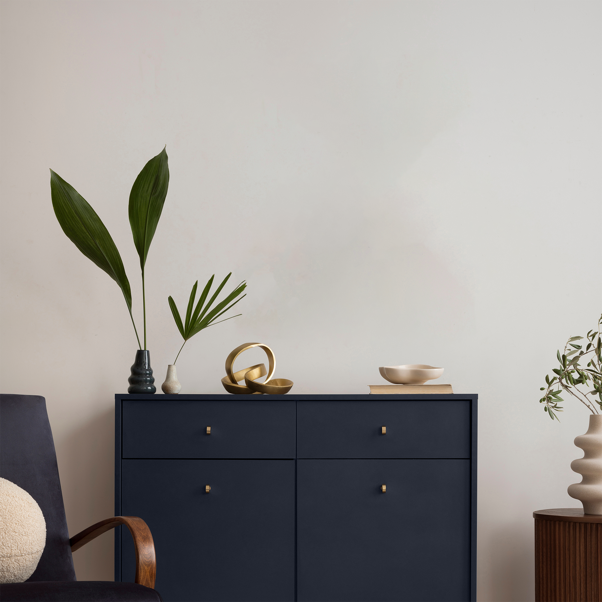 Navy Blue Sideboard with Plants