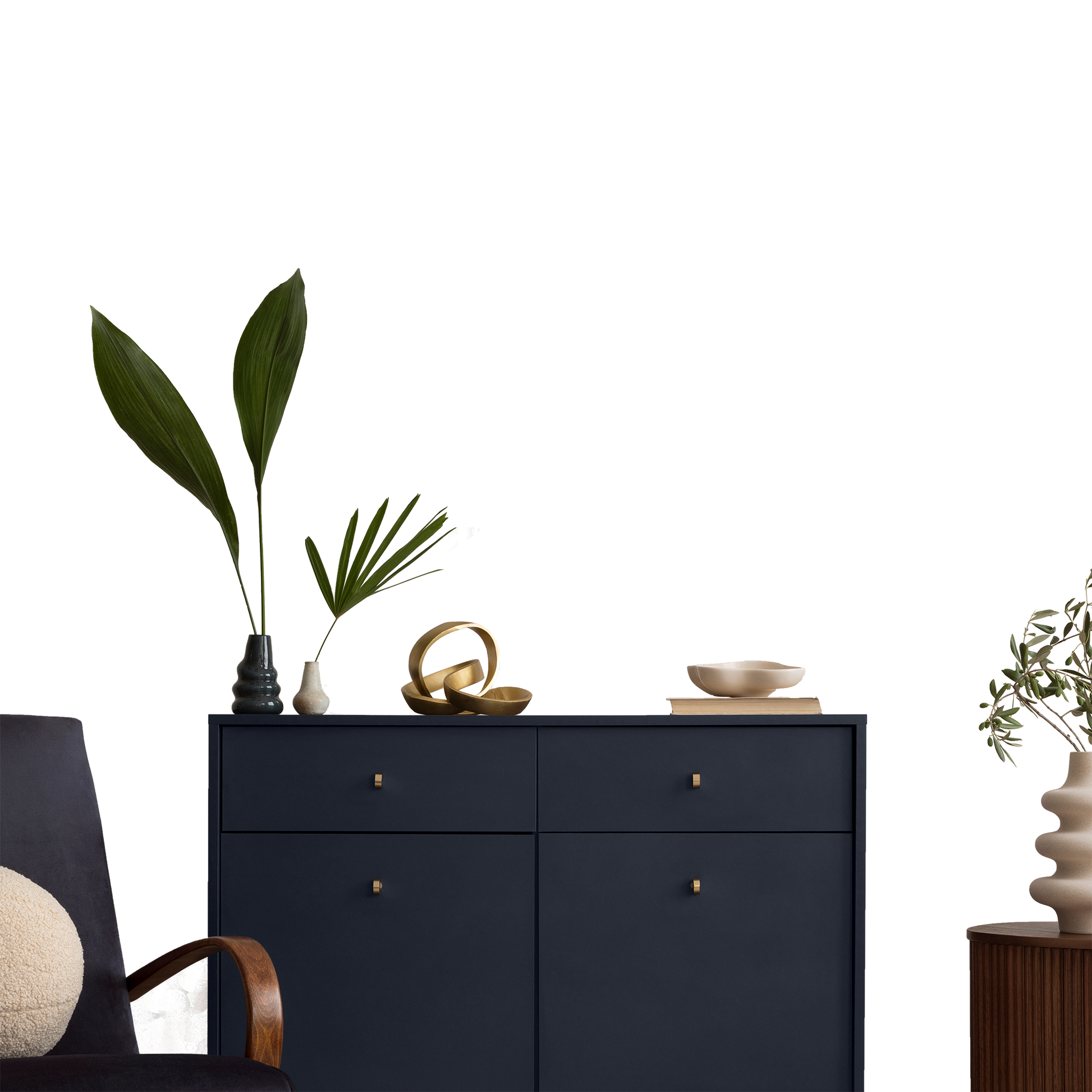 Navy Blue Sideboard with Plants