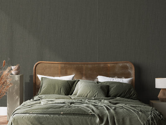 Hazel - Grayish Dark Green Fabric Effect Patterned Wallpaper