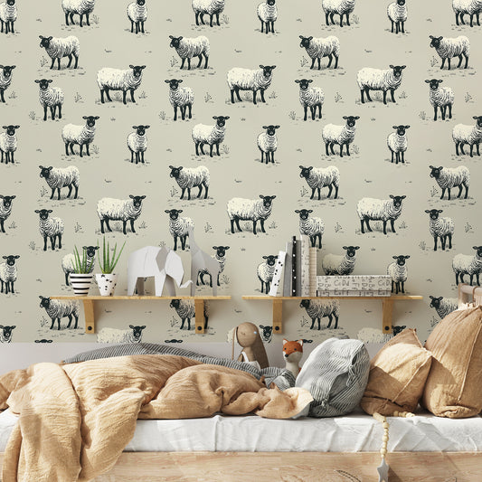 Mary Wallpaper In Kids Beige Bed with Plants and Toys