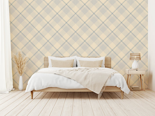 Shelby Beige Bed With Beige Plants and Lampshade