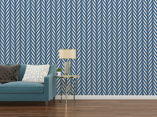 Lyla Blue Sofa with Black and White Cushions and Large Lamp