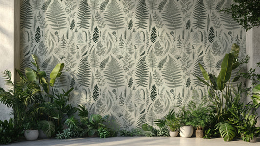 Isidore Wallpaper In Room With Lots Of Green Plants