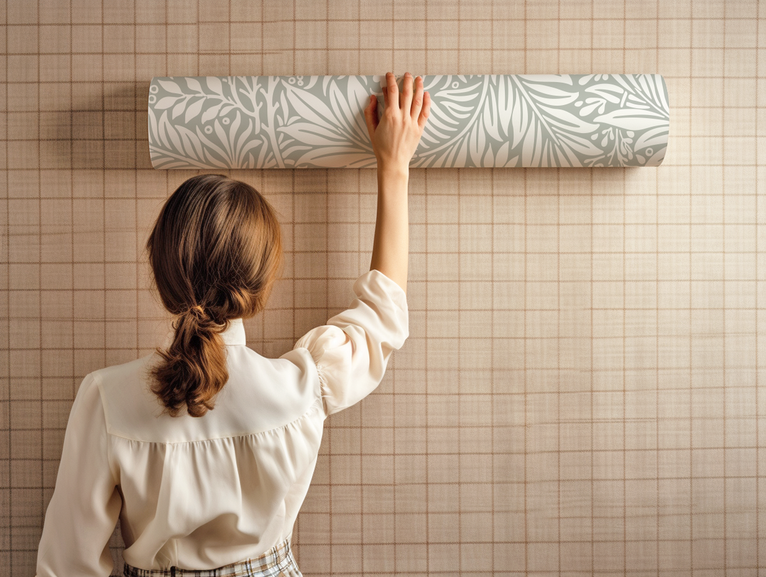 Woman Standing In Front Of Old Wallpaper Getting Ready To Wallpaper Over Wallpaper
