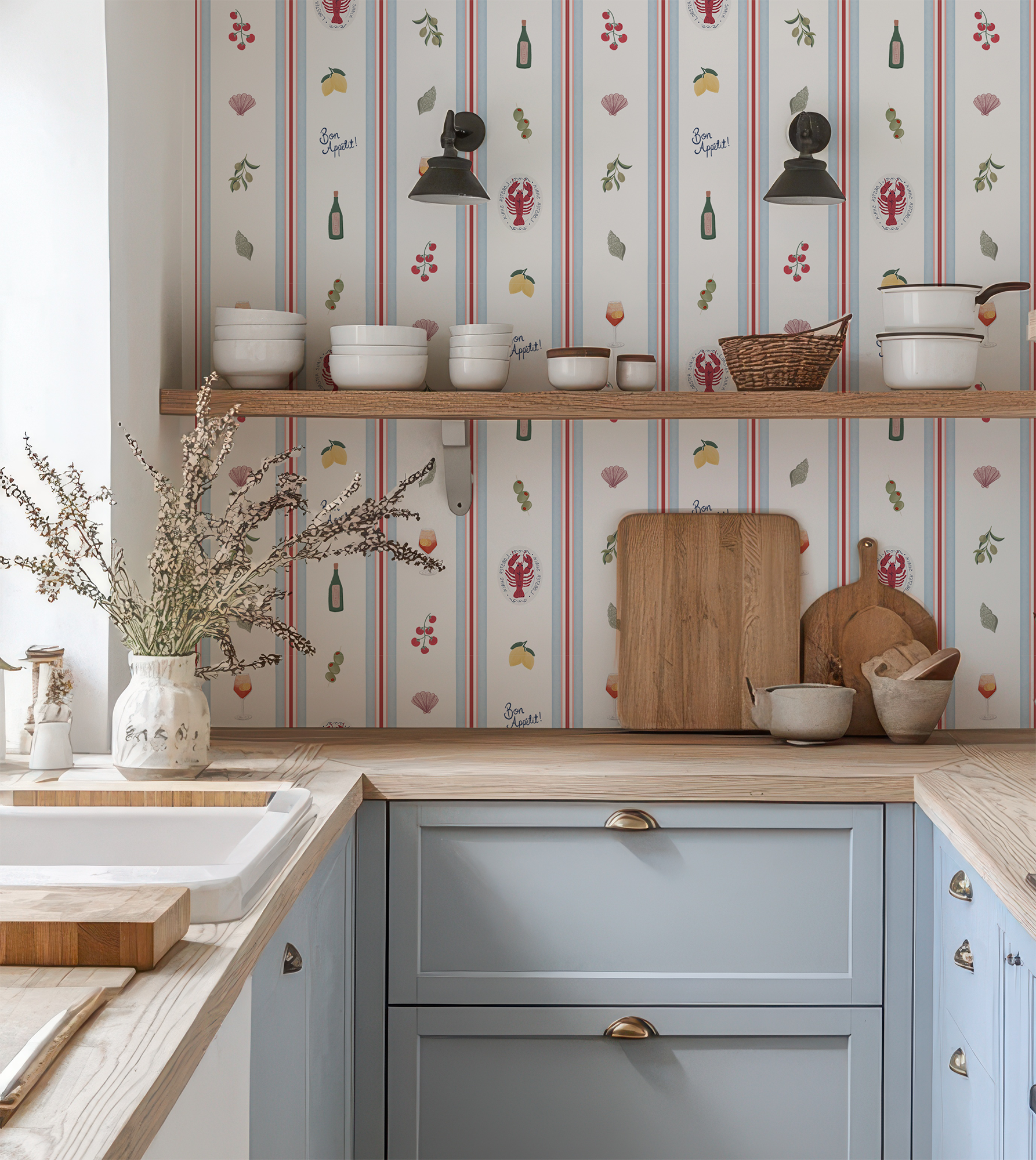 Elsie - Striped Mediterranean Cuisine Wallpaper