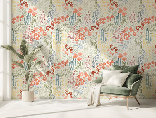 Camellia Wallpaper In Room With Green Chair And Green Plant In Plant Pot