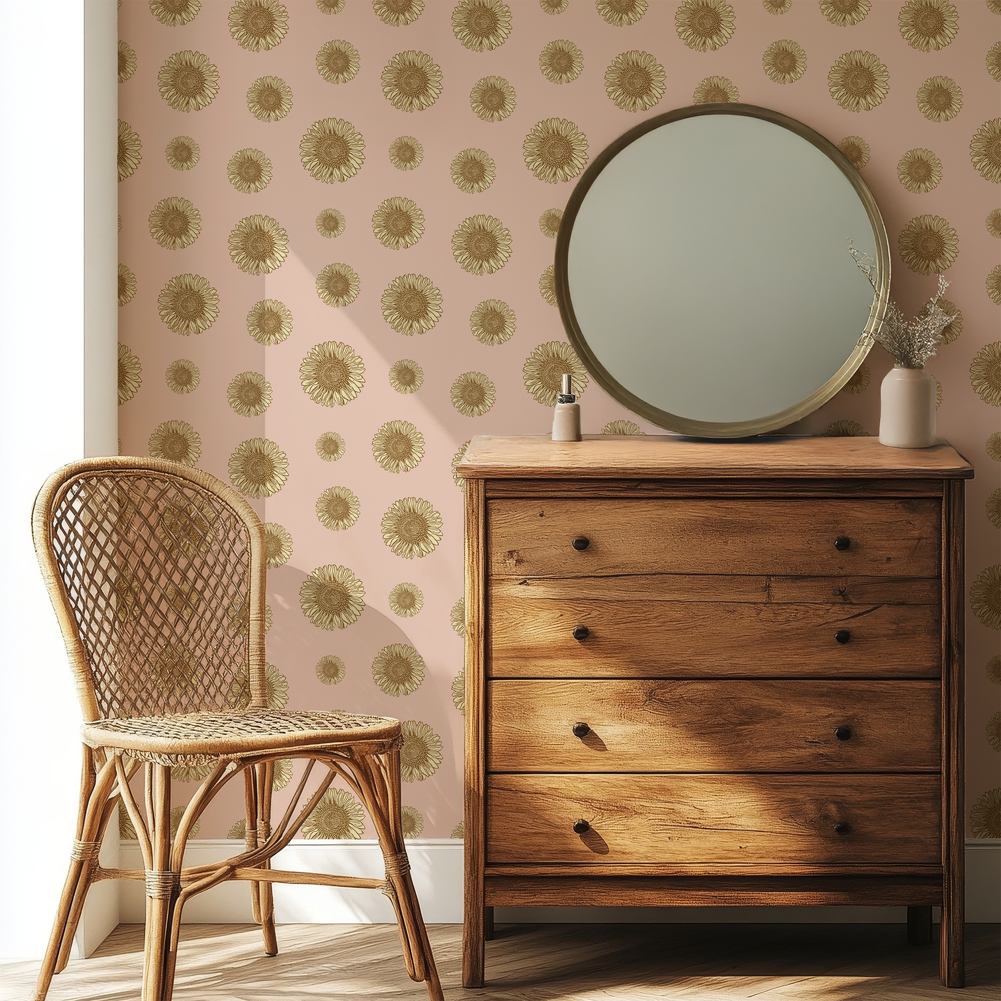 Saffron - Vintage Sunflowers Wallpaper