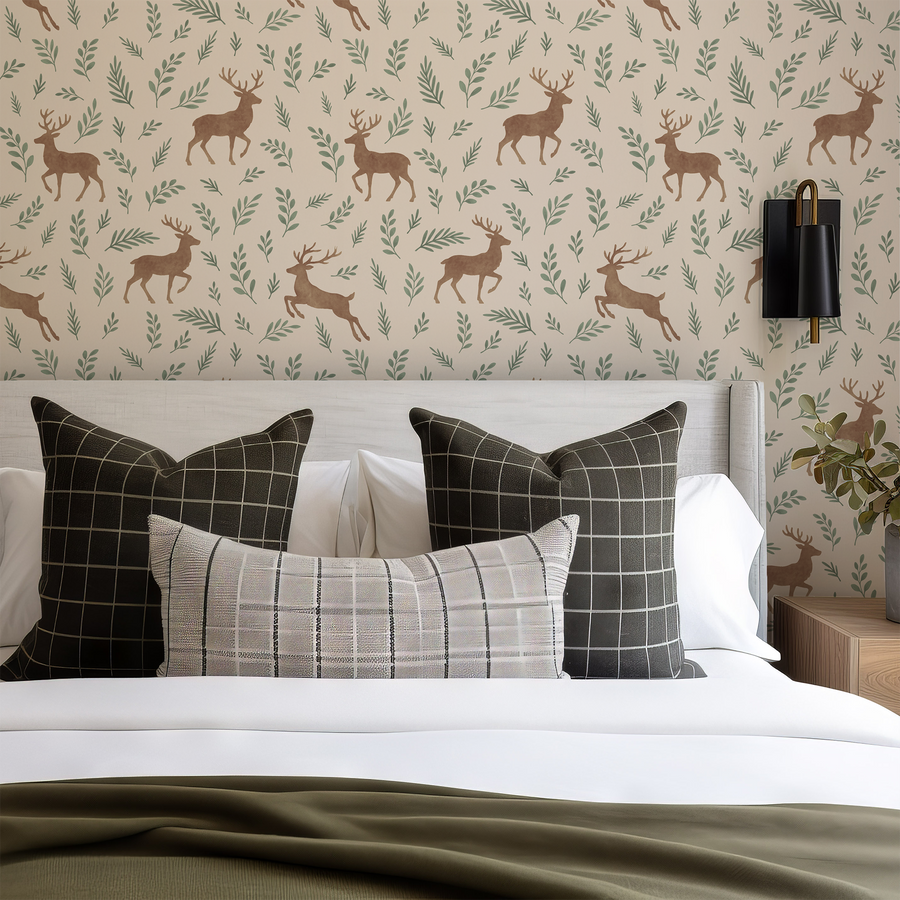 Hunter - Elegant Deer and Leafy Accents Wallpaper