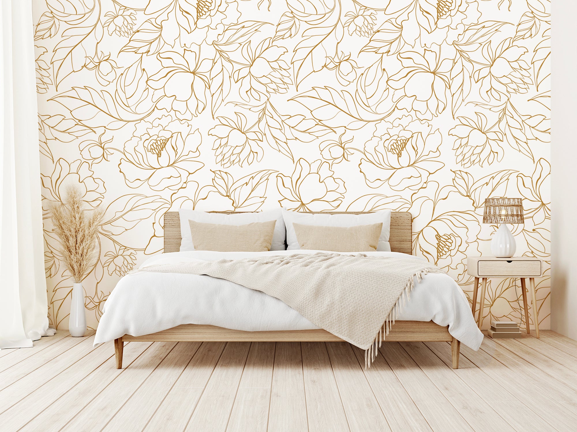Boho Gold Leaf Peel And Stick Wallpaper - 17.5x102" Removable Ginkgo Pattern Contact Paper