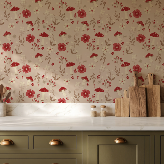 Molly - Mushrooms and Florals Wallpaper