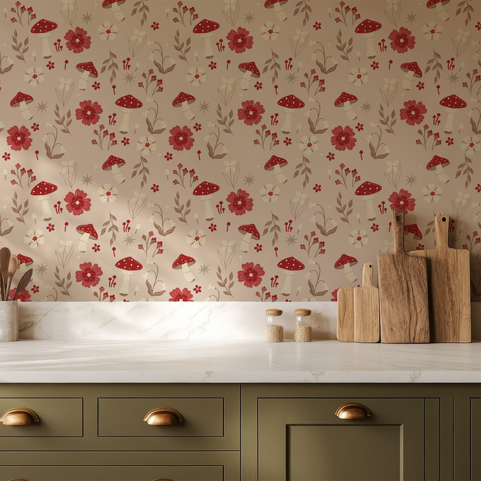 Molly - Mushrooms and Florals Wallpaper