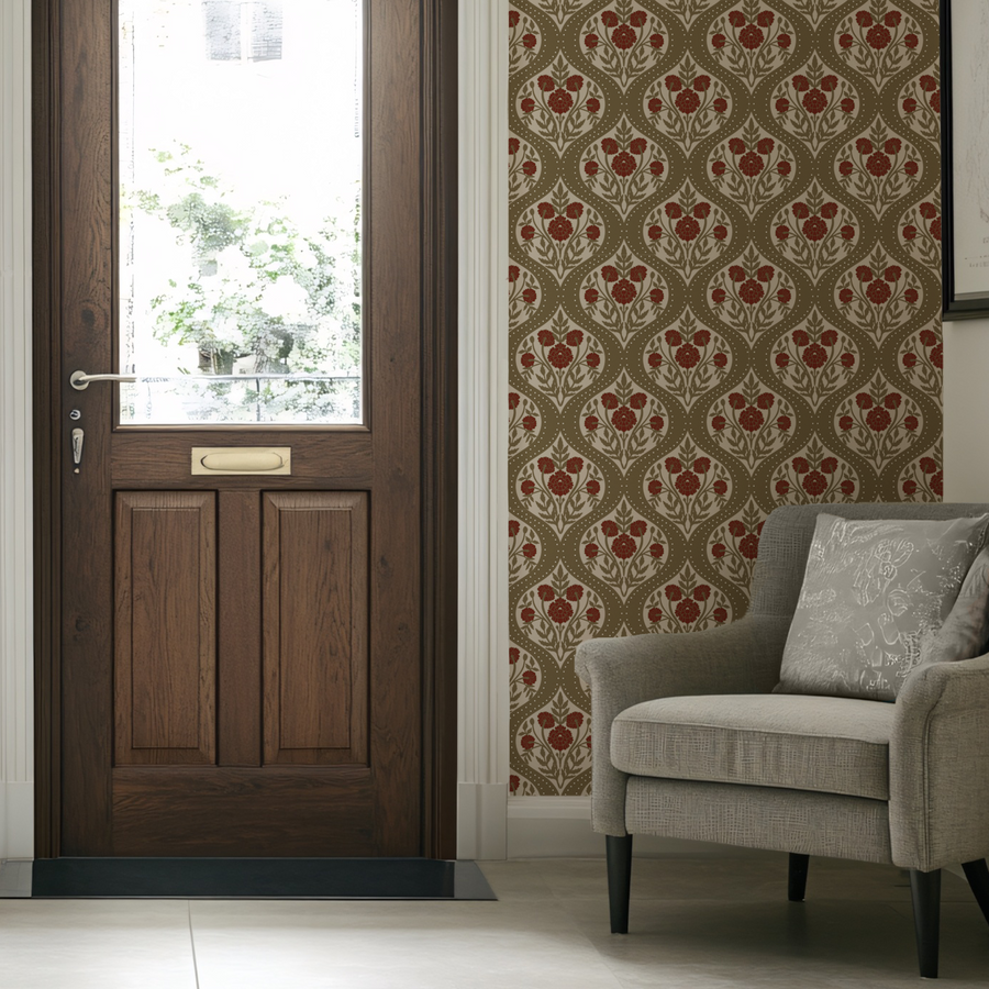 Catherine - Block Print Floral Trellis Wallpaper