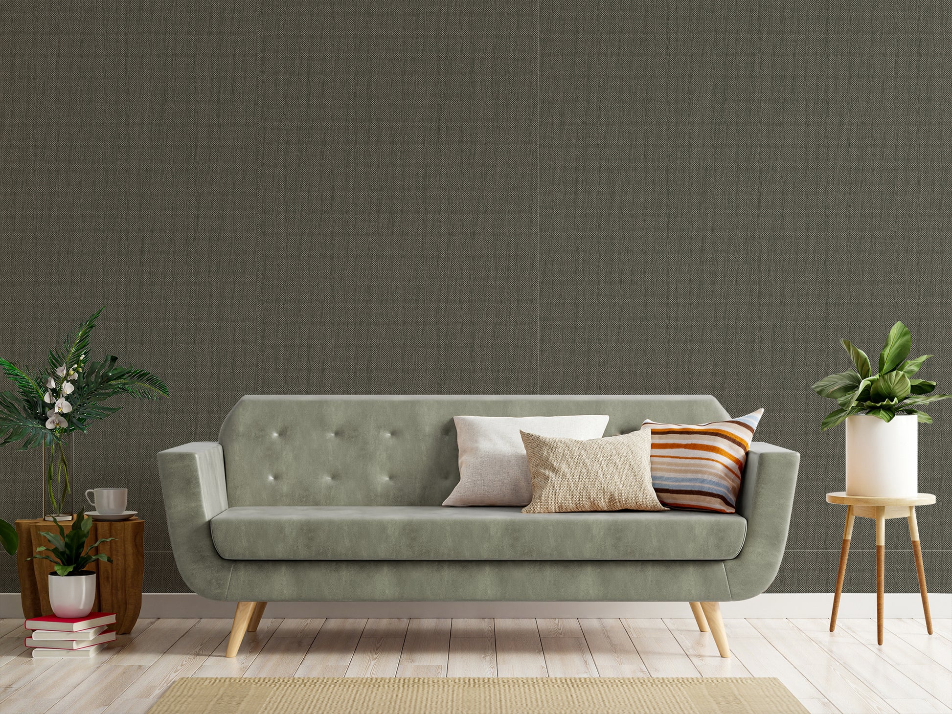 Hazel - Grayish Dark Green Fabric Effect Patterned Wallpaper