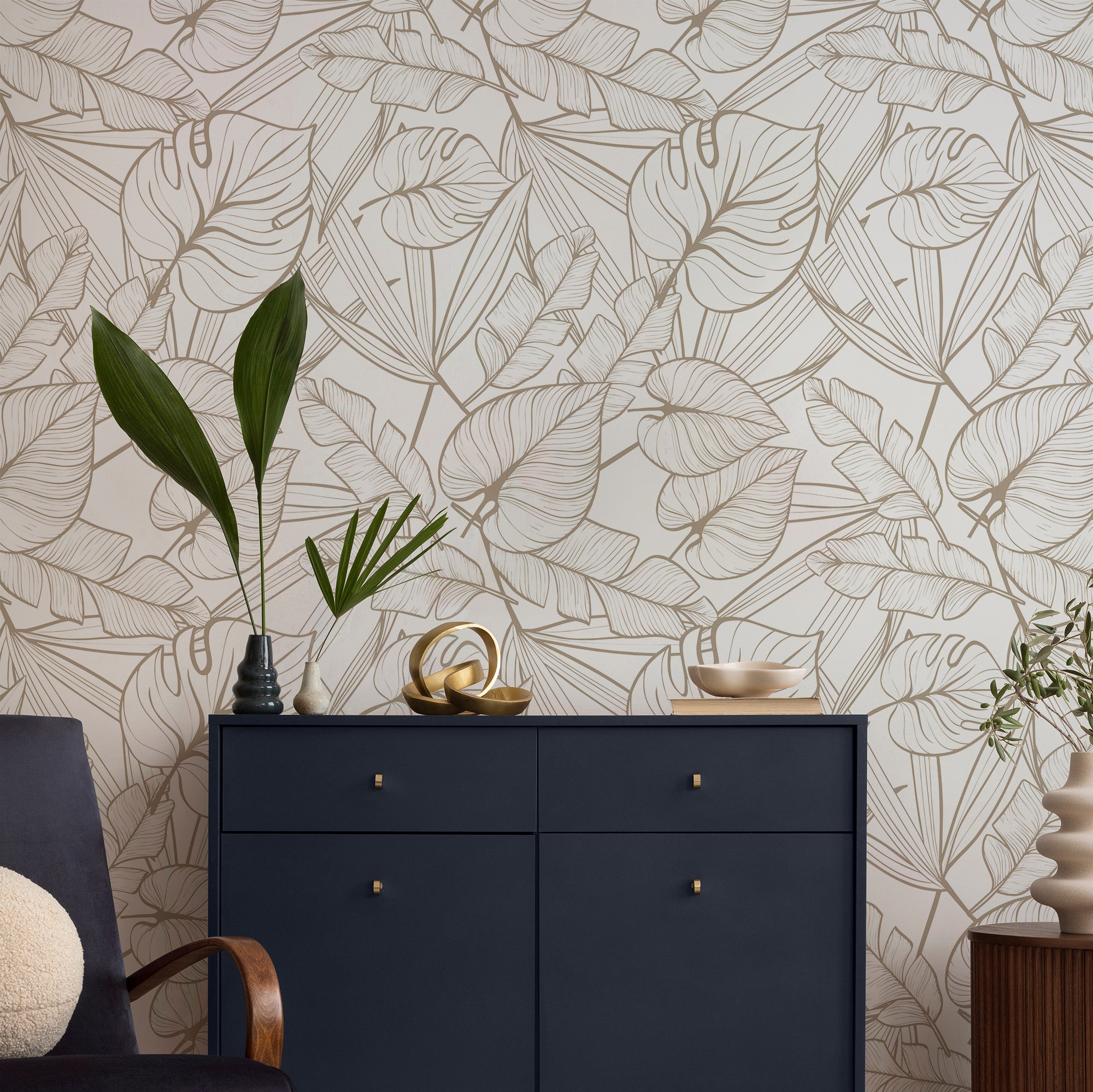 Juniper - Tropical Gold Leaves Peel and Stick Wallpaper | Peel&Paper ...