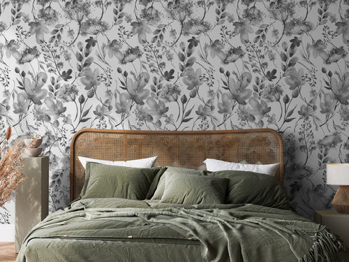 Matilda - Floral Gray Watercolor Wallpaper