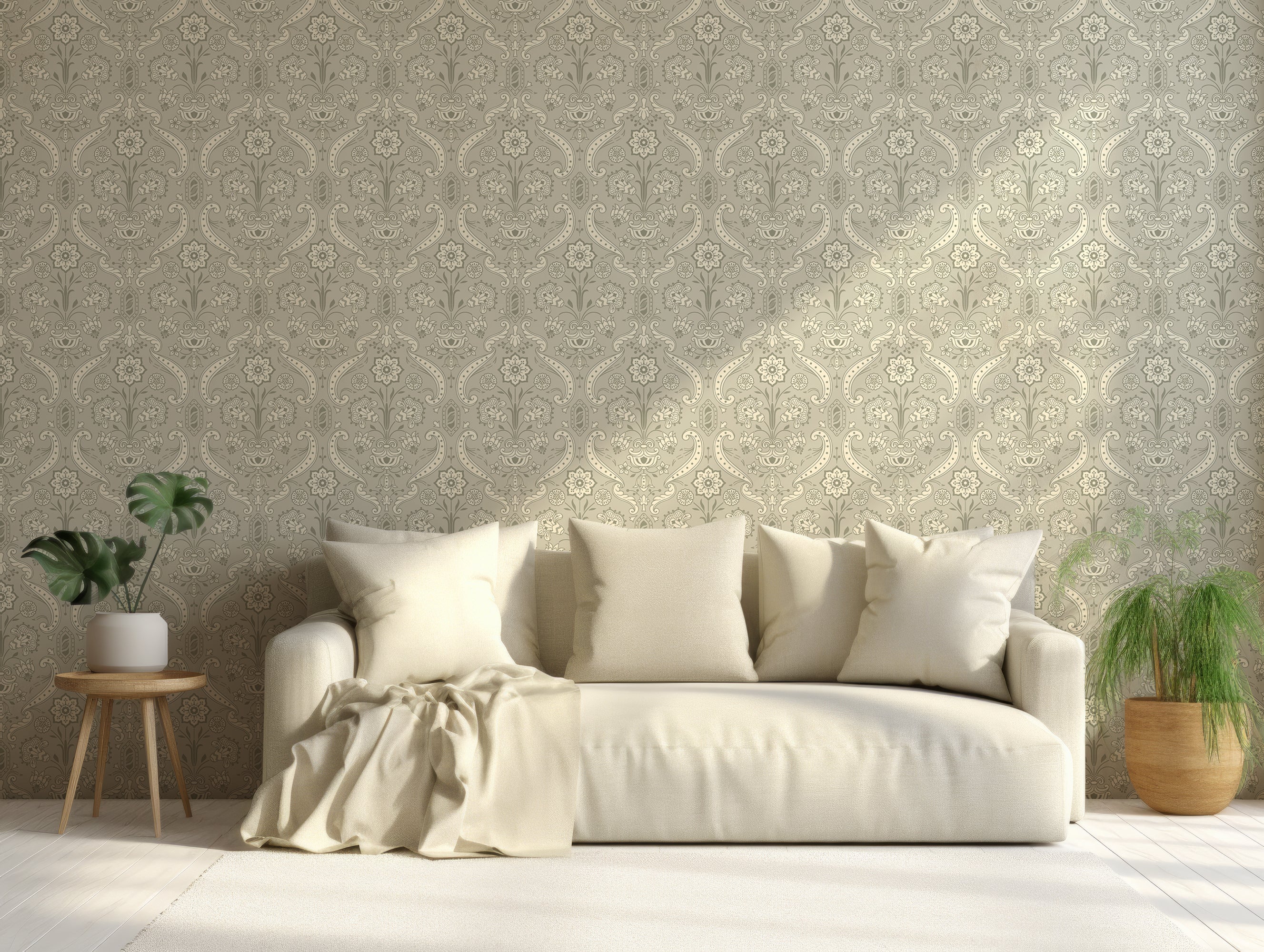 Pastel Green Vintage Floral Damask Wallpaper Peel&Paper Peel & Paper