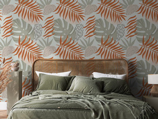 Stella - Neutral Tropical Leaves Wallpaper