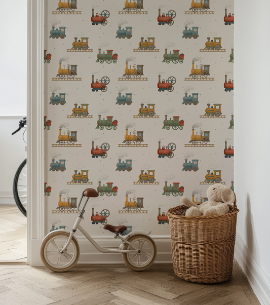 Thomas - Vintage Watercolor Steam Train Wallpaper