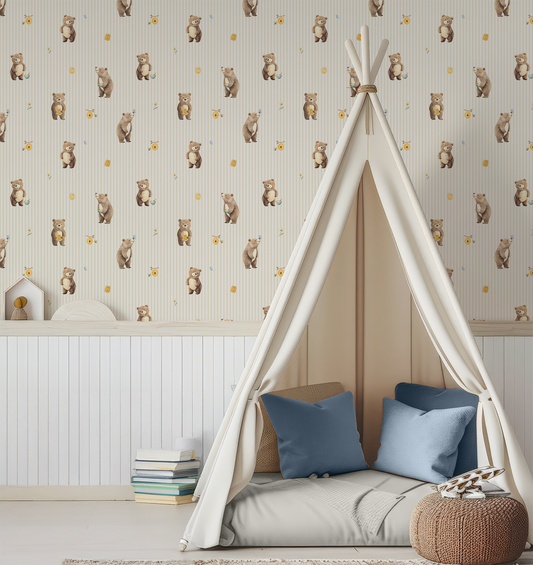Hudson - Honey Bear, Bees and Butterflies Wallpaper