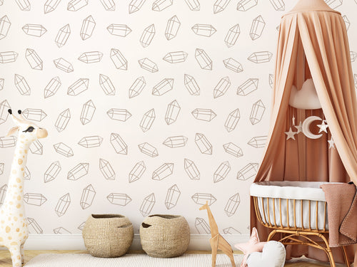 Cove Children's Cot Covered in Beige Fabric With Toy Giraffe