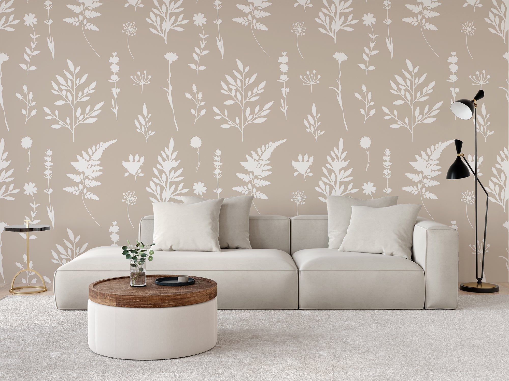 Dahlia - Beige Leaves Wallpaper | Peel&Paper – Peel & Paper