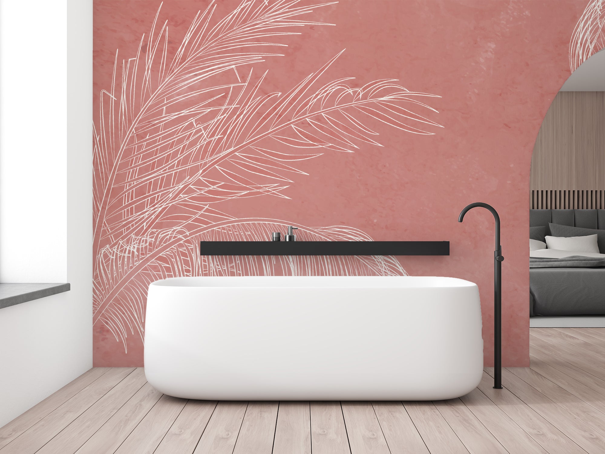 Pink Palm Leaf Removable Peel and Stick Wallpaper Peel&Paper Peel & Paper