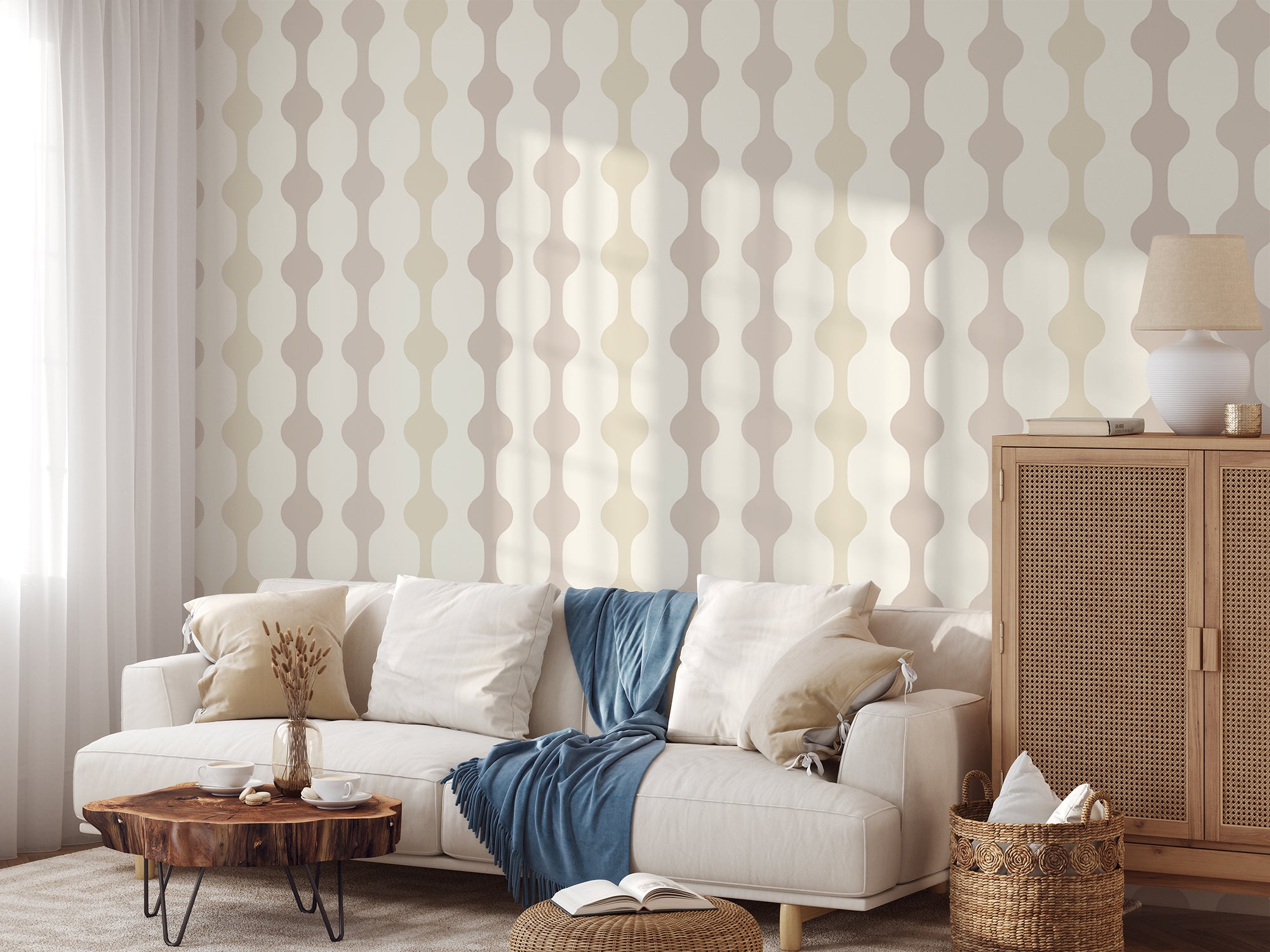 Emberlynn - Retro Beige Lines Wallpaper | Peel&Paper – Peel & Paper