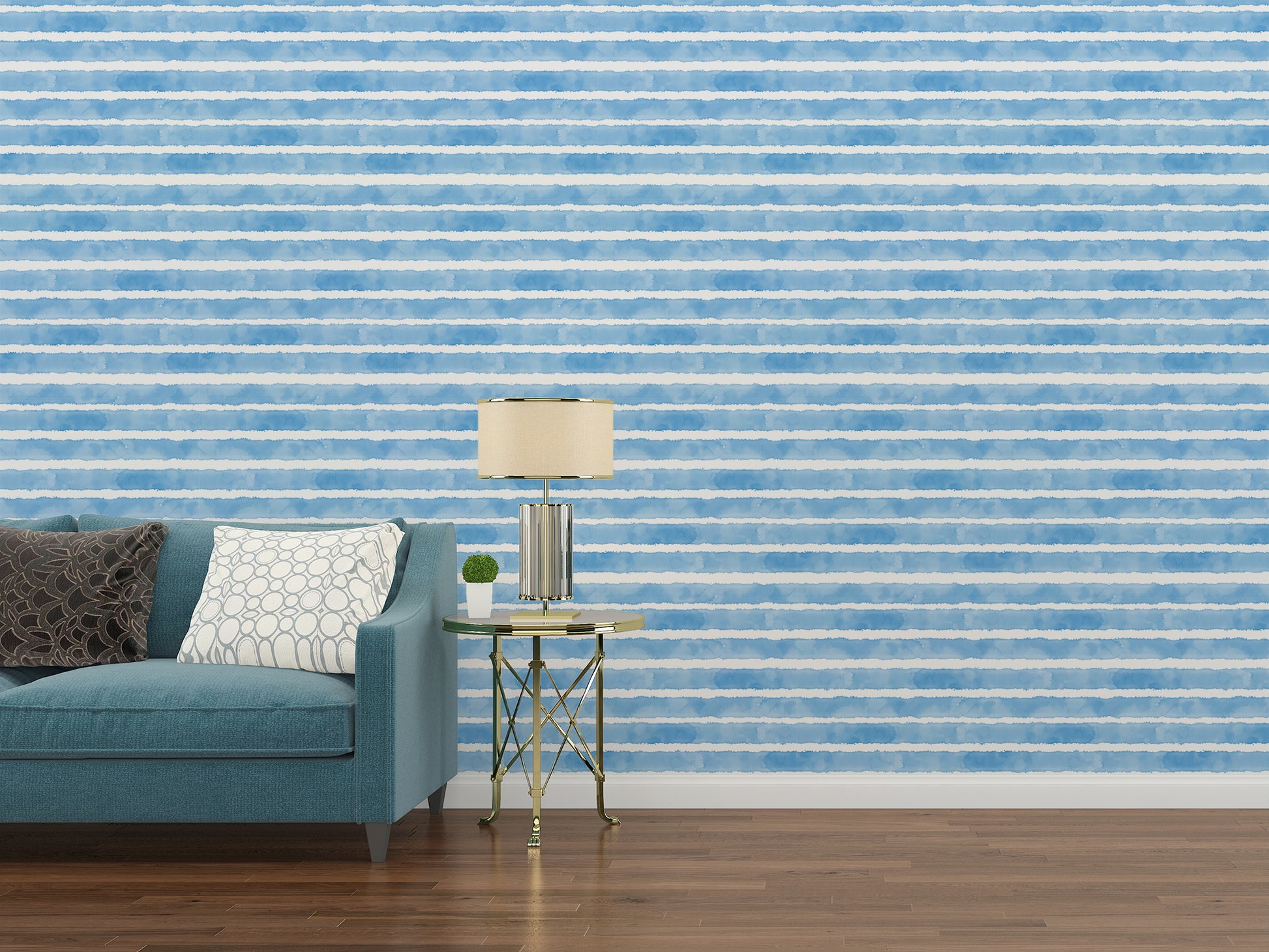 Josie - Blue Watercolor Stripes Wallpaper