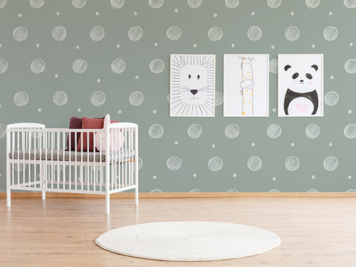 Morgan Green White Wooden Baby Cot Red Cushions