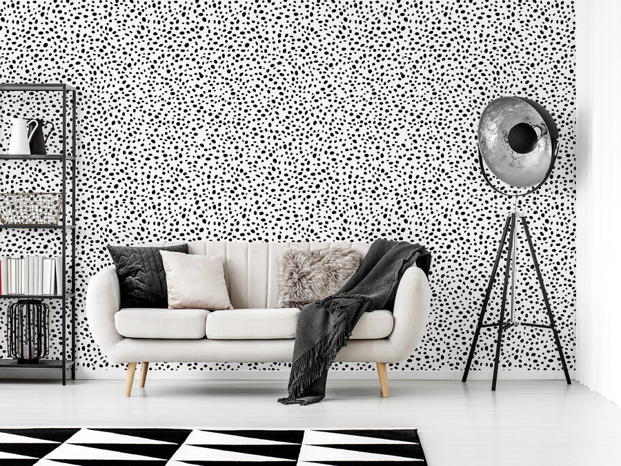 Perdita Living Room with Black Lampshade and Black Shelf