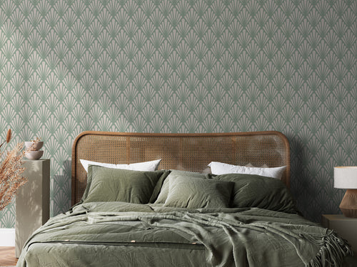 Green vintage art-deco wallpaper in green